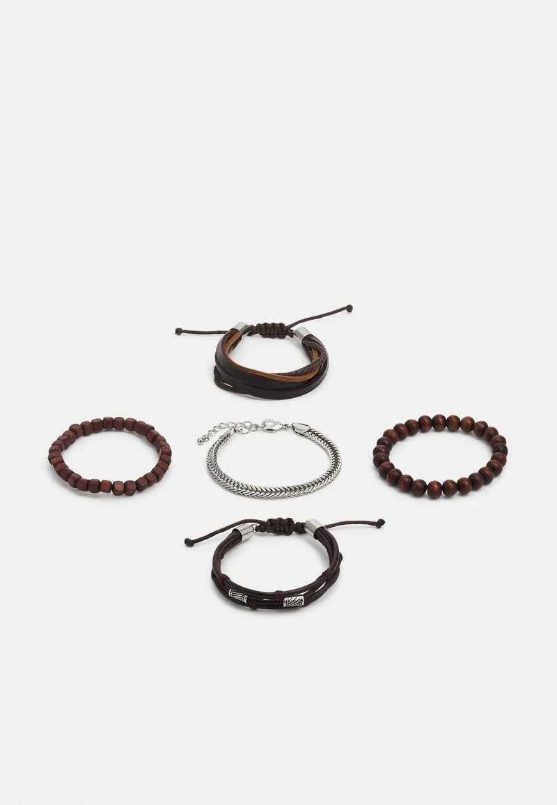 Pier One 5PACK - Armband - Brown, Silver-coloured 3 Pier One 5PACK - Armband - Brown, Silver-coloured